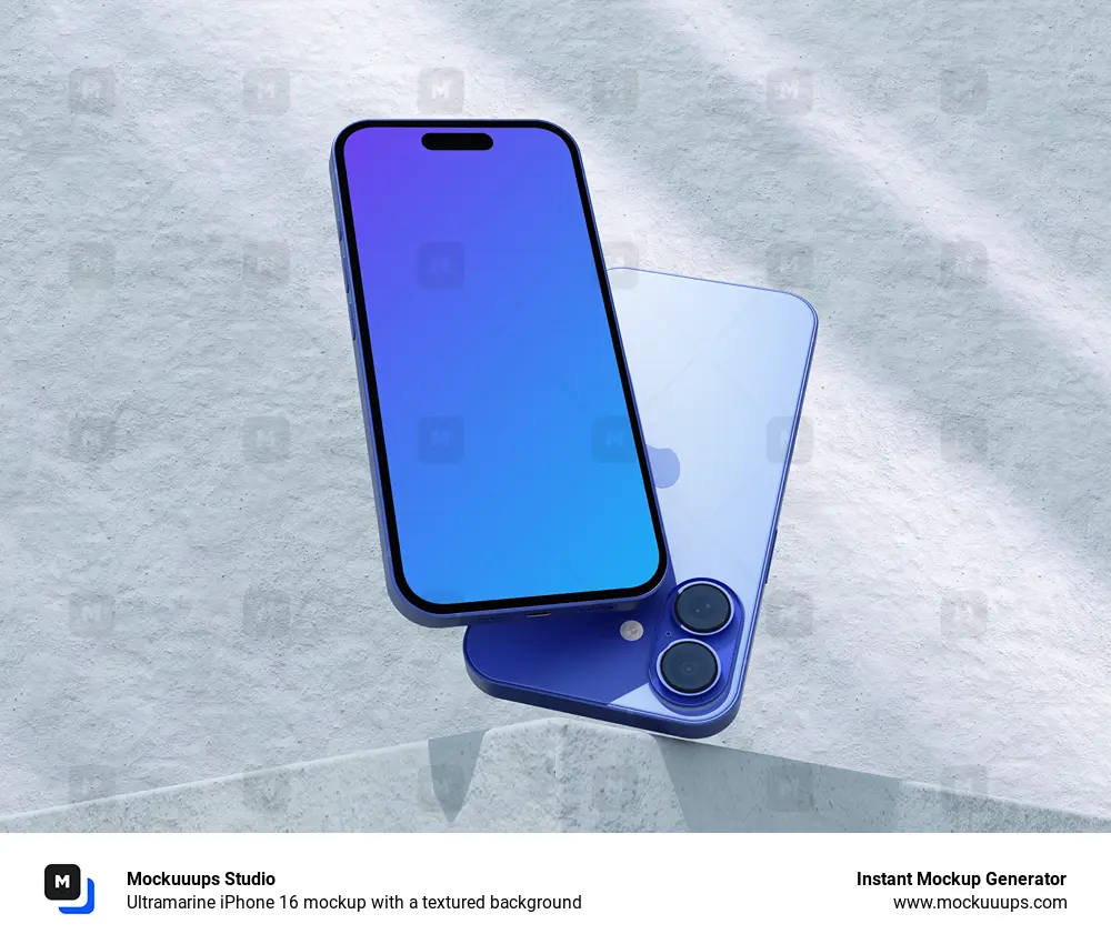 Ultramarine iPhone 16 mockup with a textured background