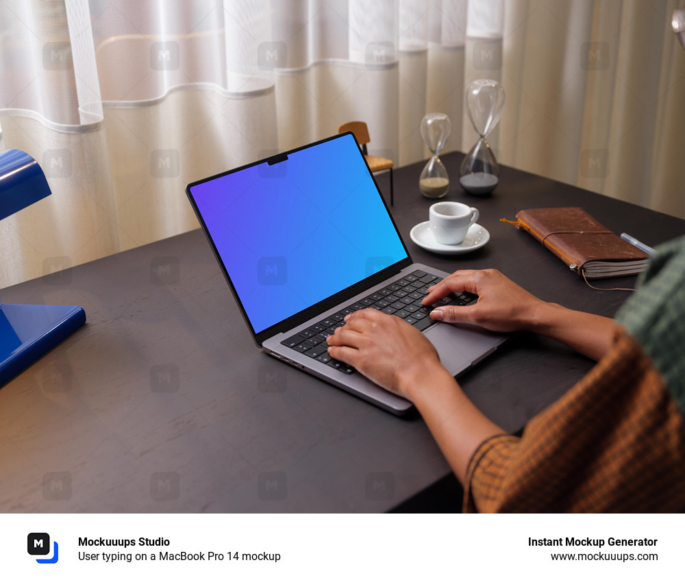 User typing on a MacBook Pro 14 mockup