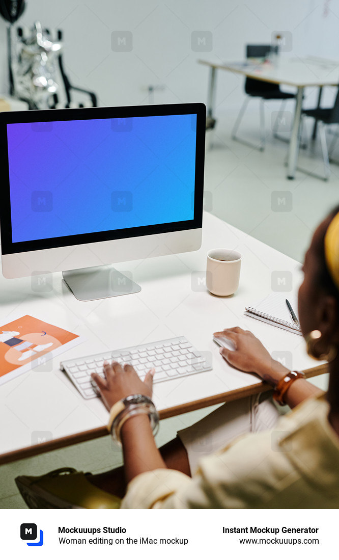 Woman editing on the iMac mockup