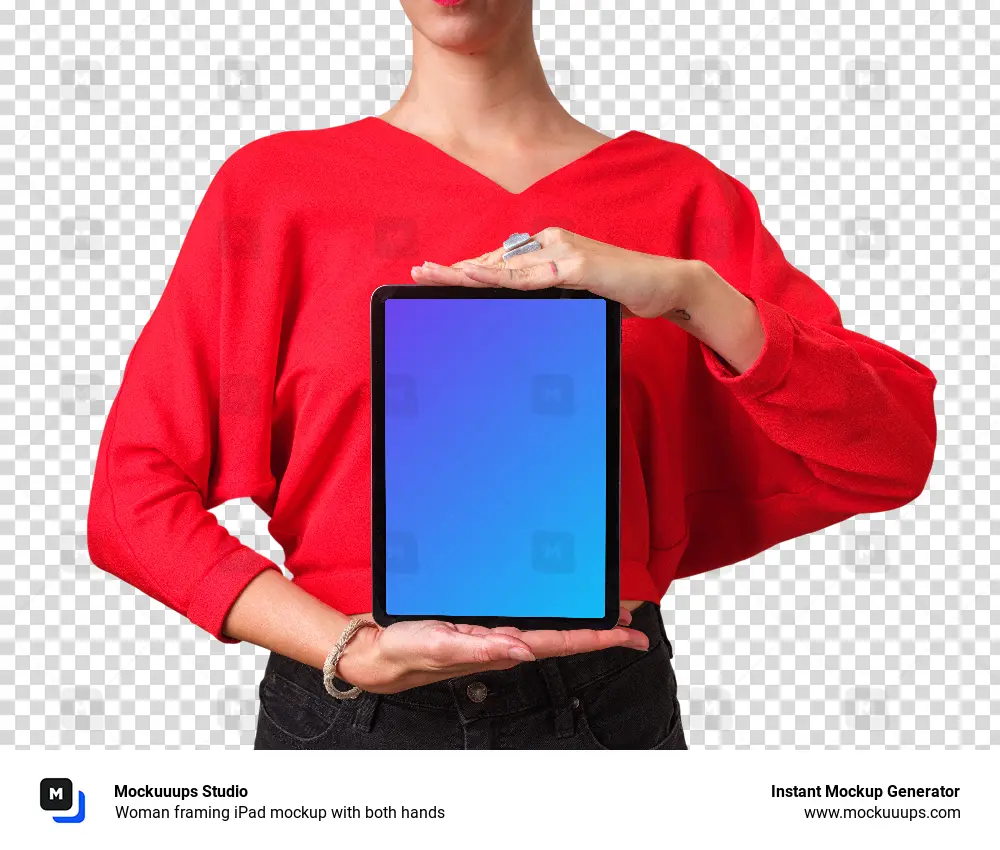 Woman framing iPad mockup with both hands