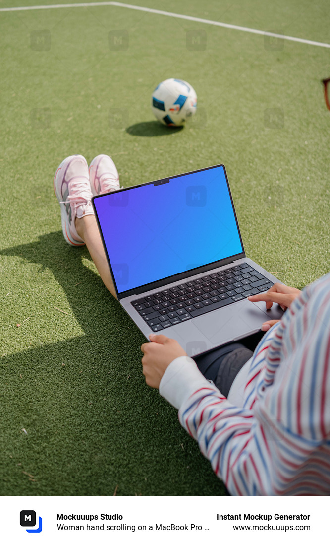 Woman hand scrolling on a MacBook Pro 14 mockup