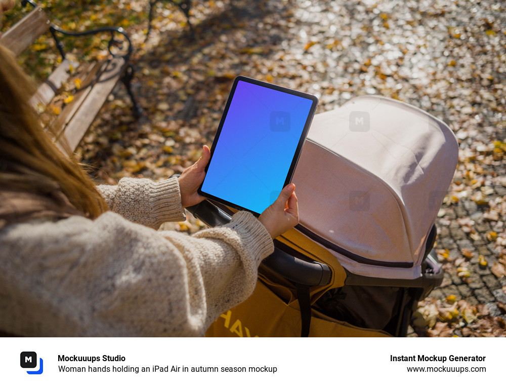 Woman hands holding an iPad Air in autumn season mockup