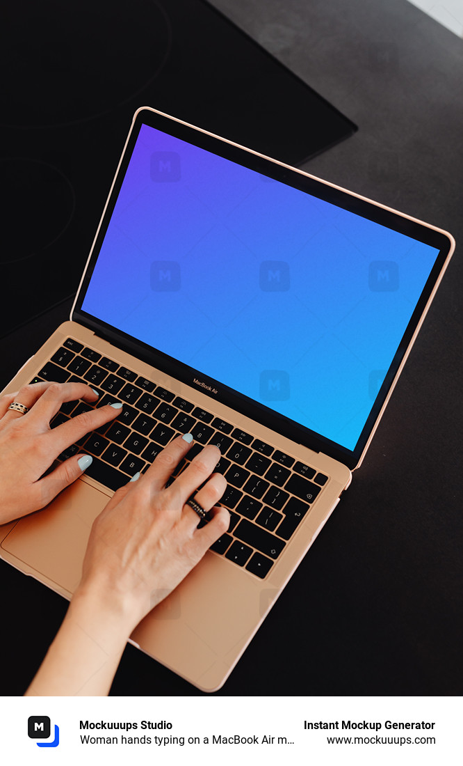 Woman hands typing on a MacBook Air mockup