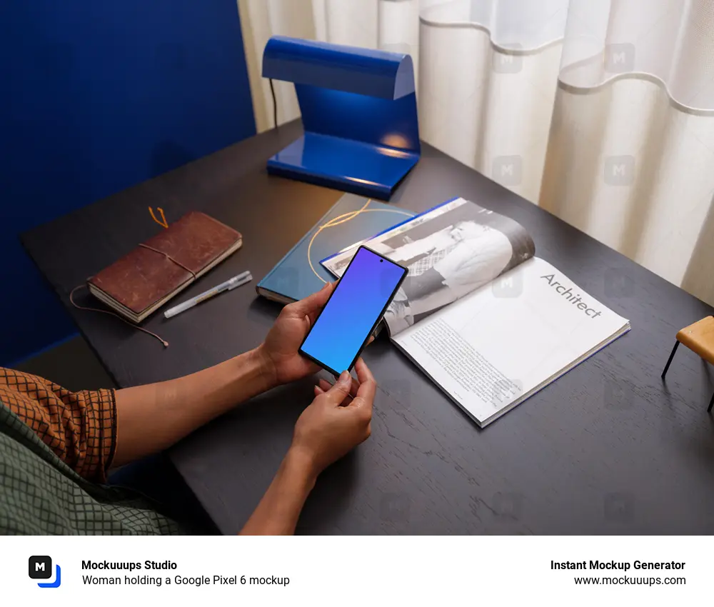 Woman holding a Google Pixel 6 mockup