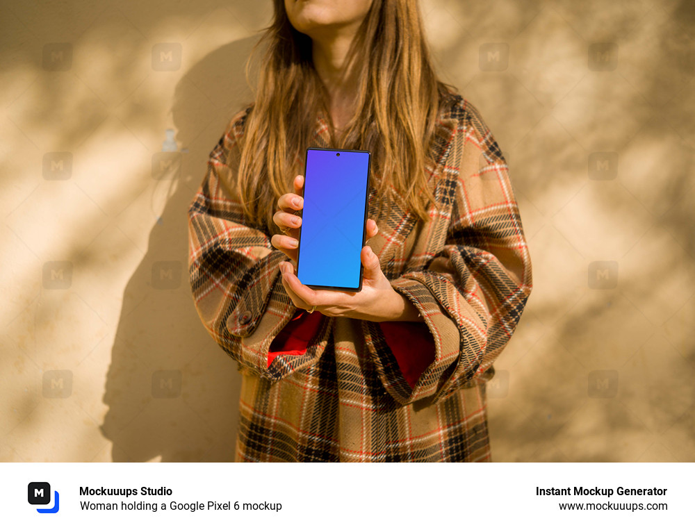 Woman holding a Google Pixel 6 mockup