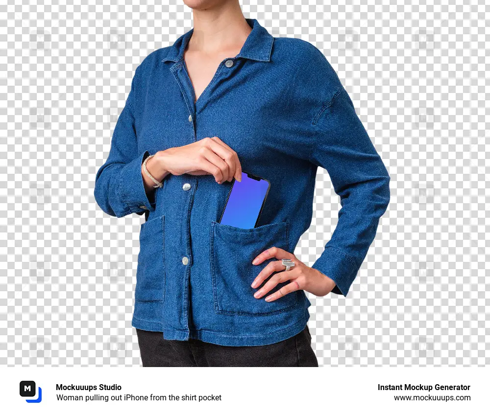 Woman pulling out iPhone from the shirt pocket