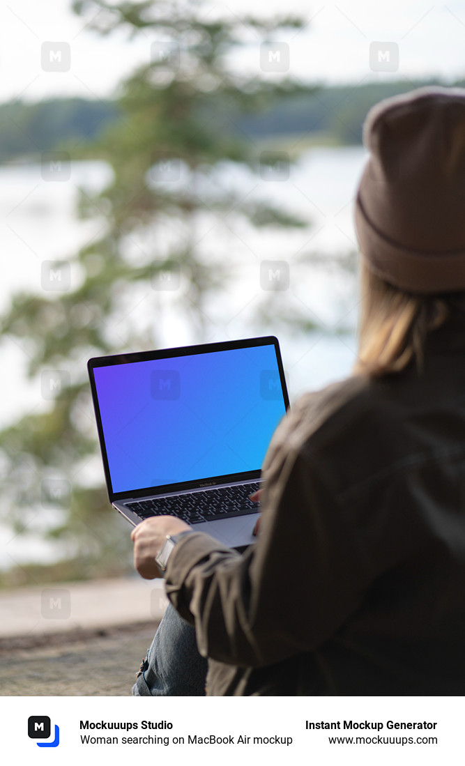 Woman searching on MacBook Air mockup 