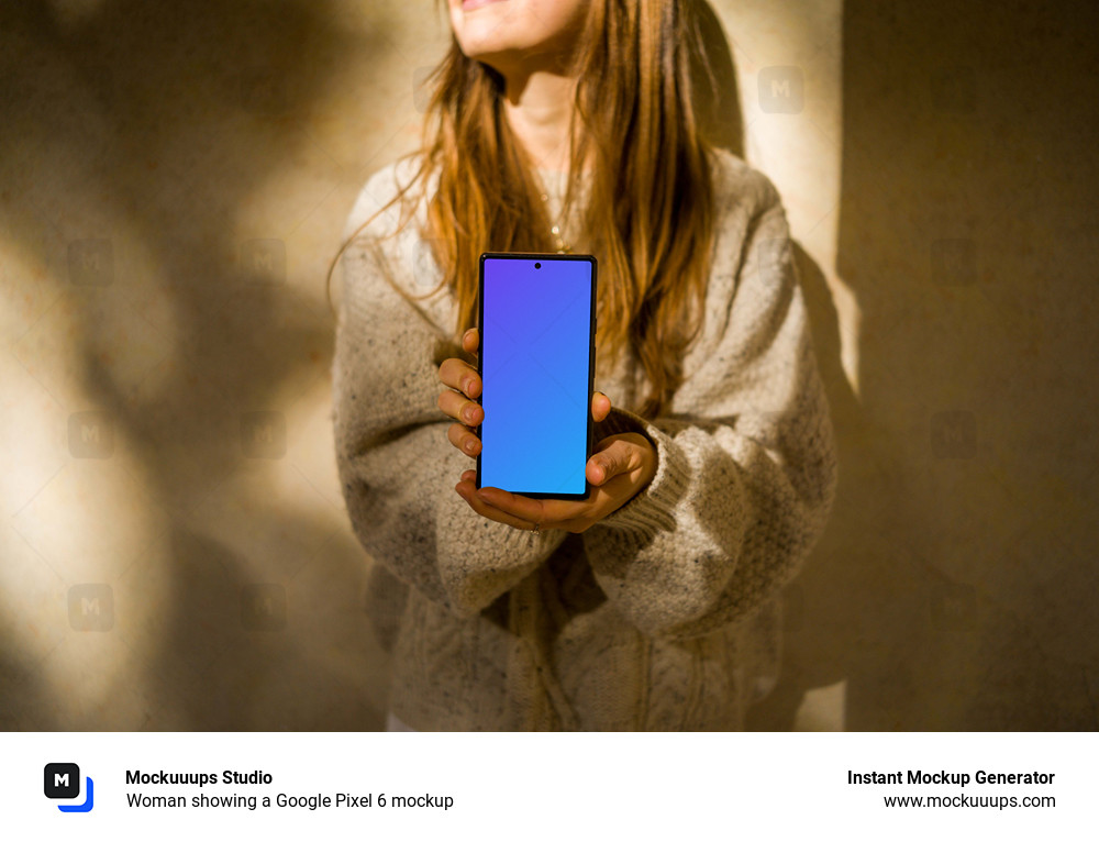 Woman showing a Google Pixel 6 mockup