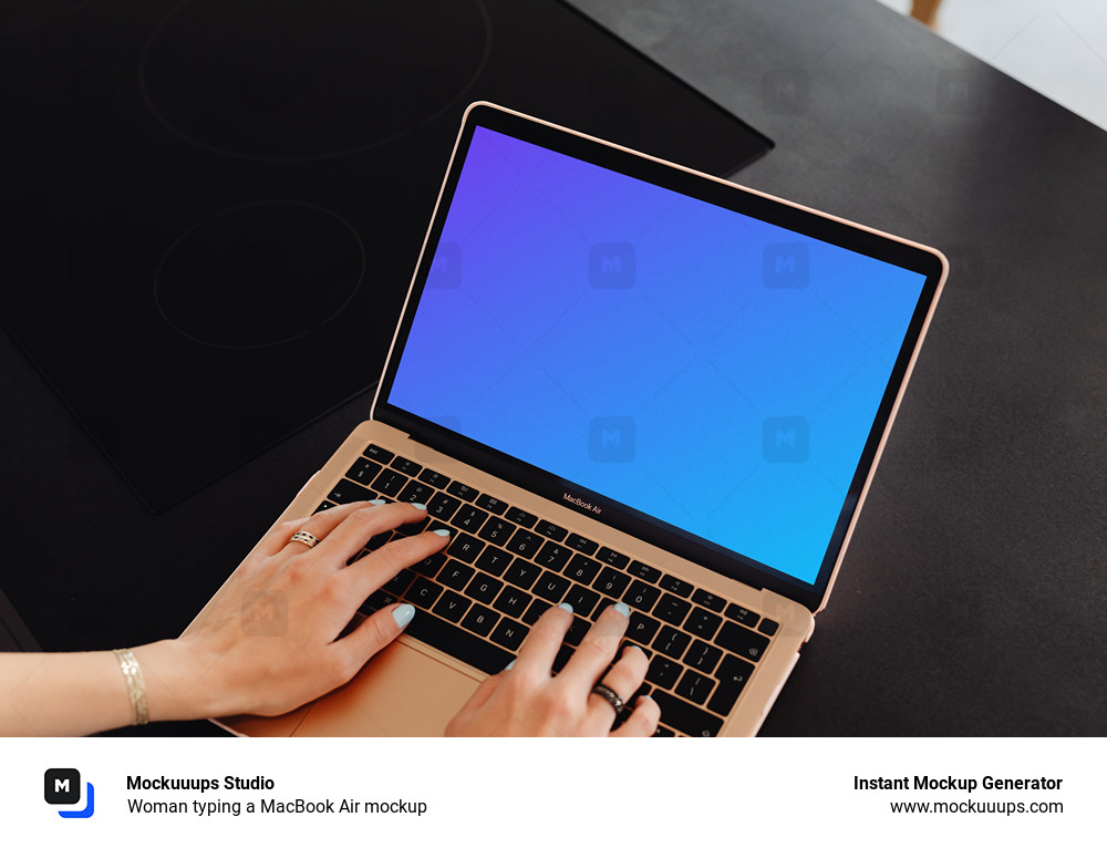 Woman typing a MacBook Air mockup