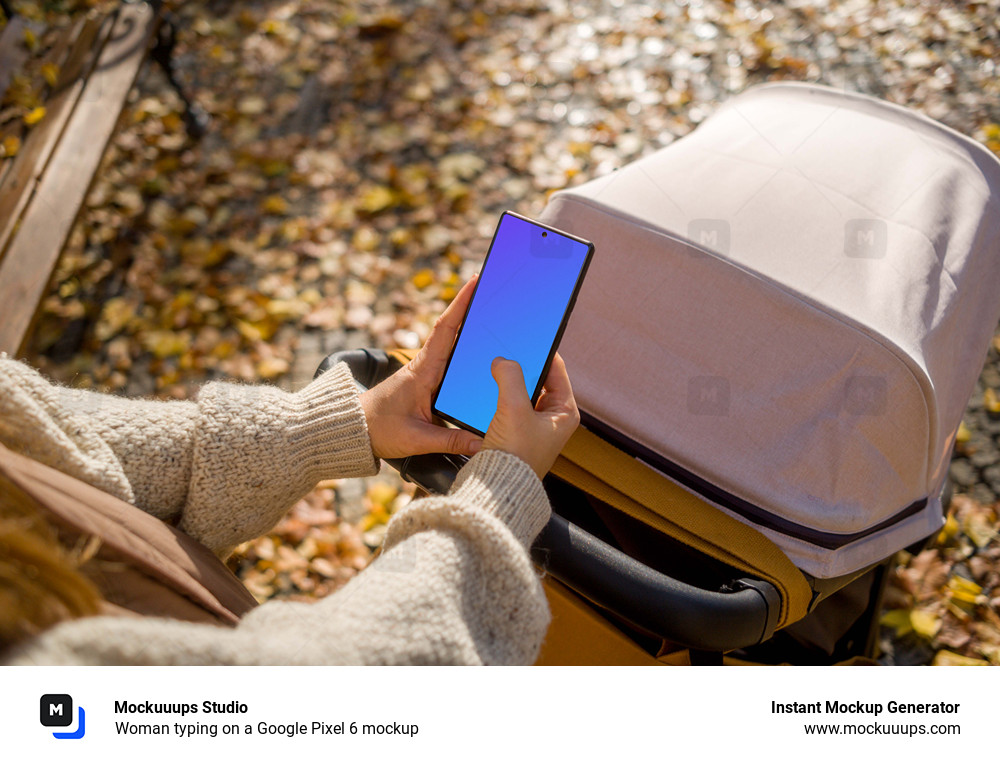 Woman typing on a Google Pixel 6 mockup