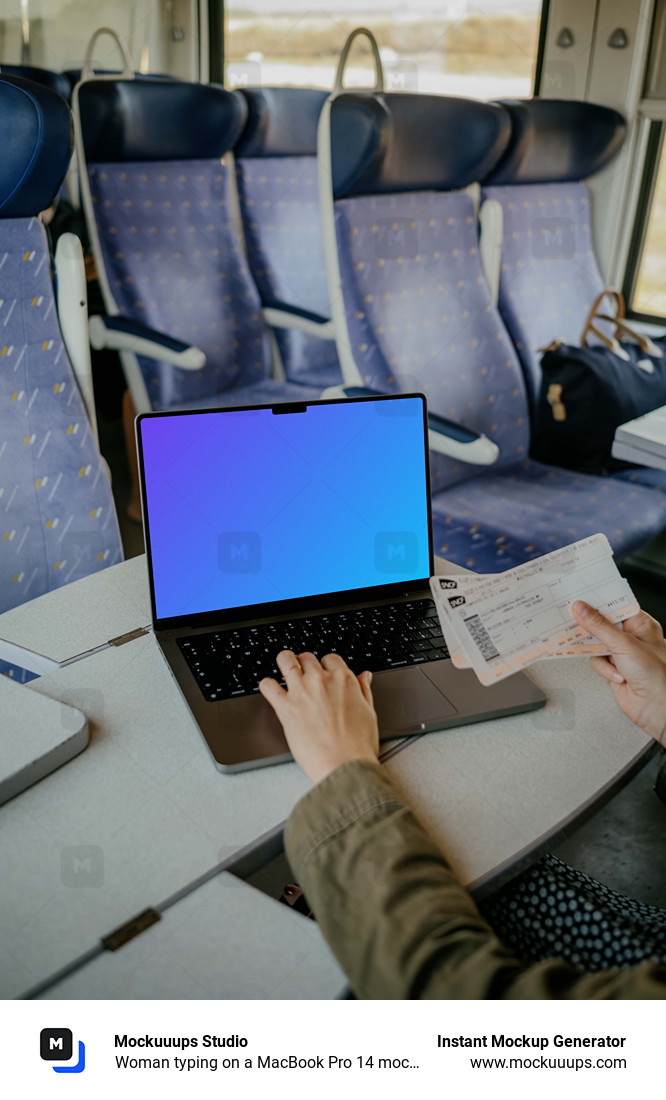 Woman typing on a MacBook Pro 14 mockup