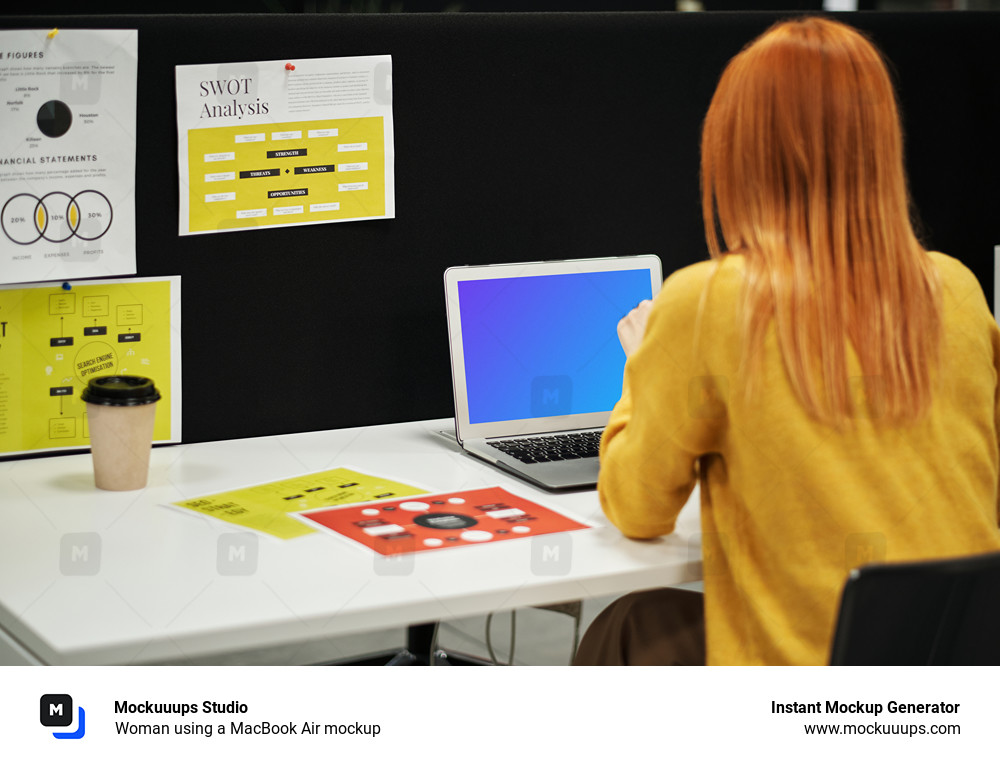 Woman using a MacBook Air mockup