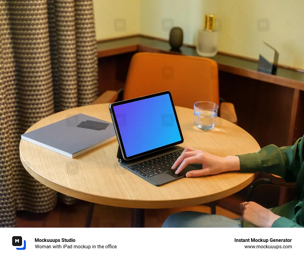 Woman with iPad mockup in the office