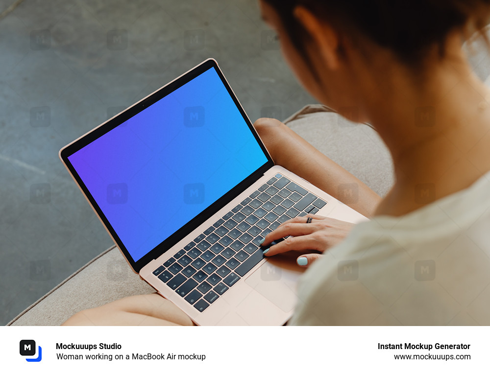 Woman working on a MacBook Air mockup