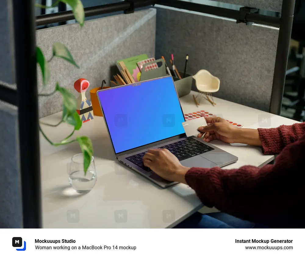 Woman working on a MacBook Pro 14 mockup