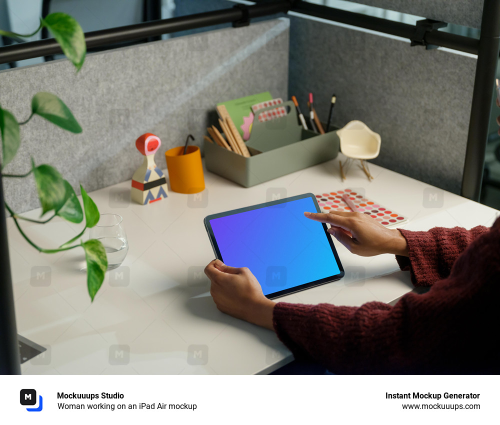 Woman working on an iPad Air mockup