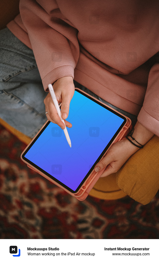 Woman working on the iPad Air mockup