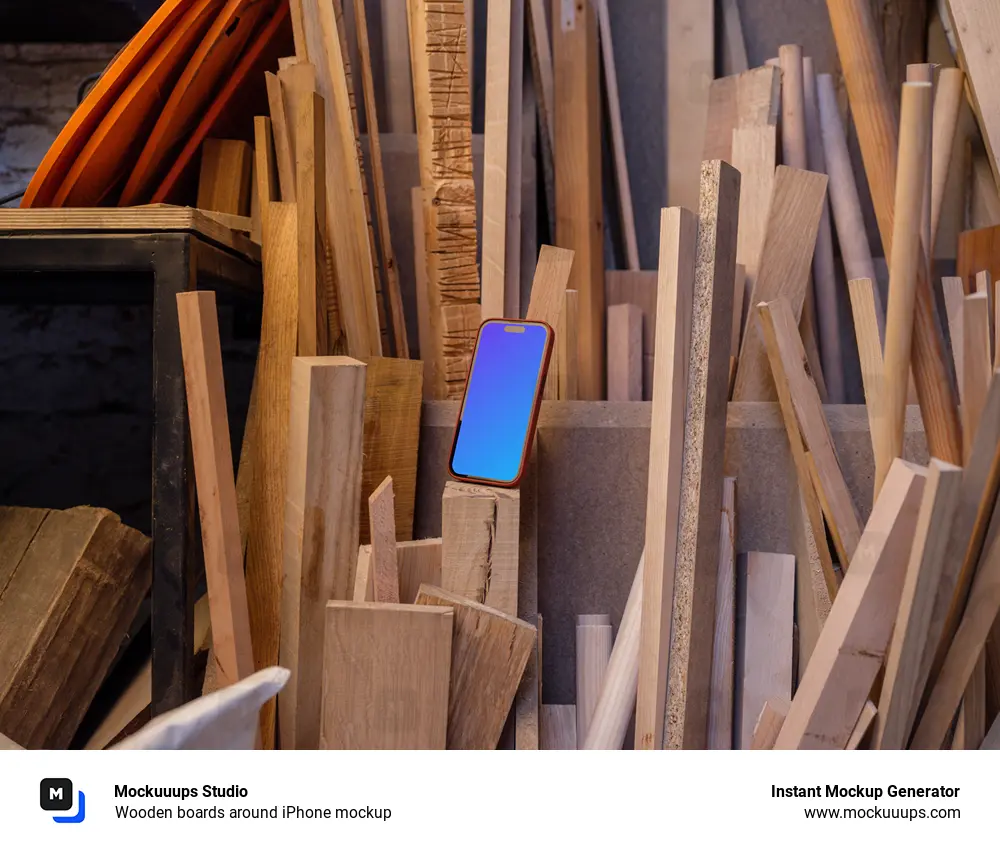 Wooden boards around iPhone mockup