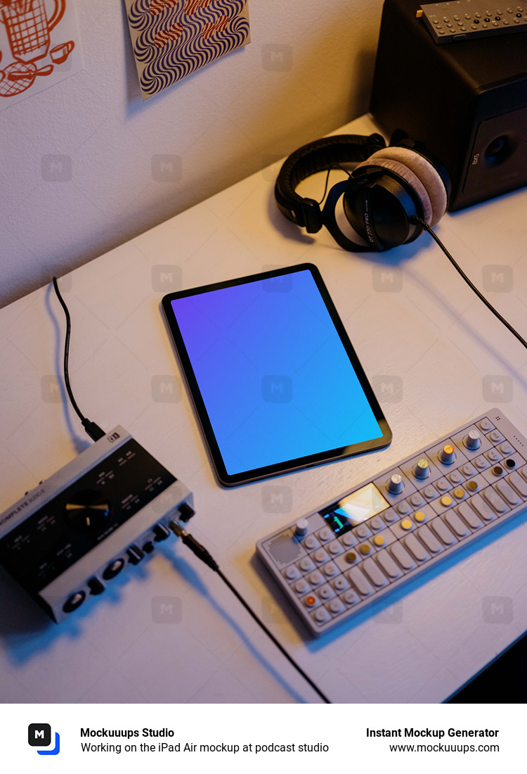 Working on the iPad Air mockup at podcast studio
