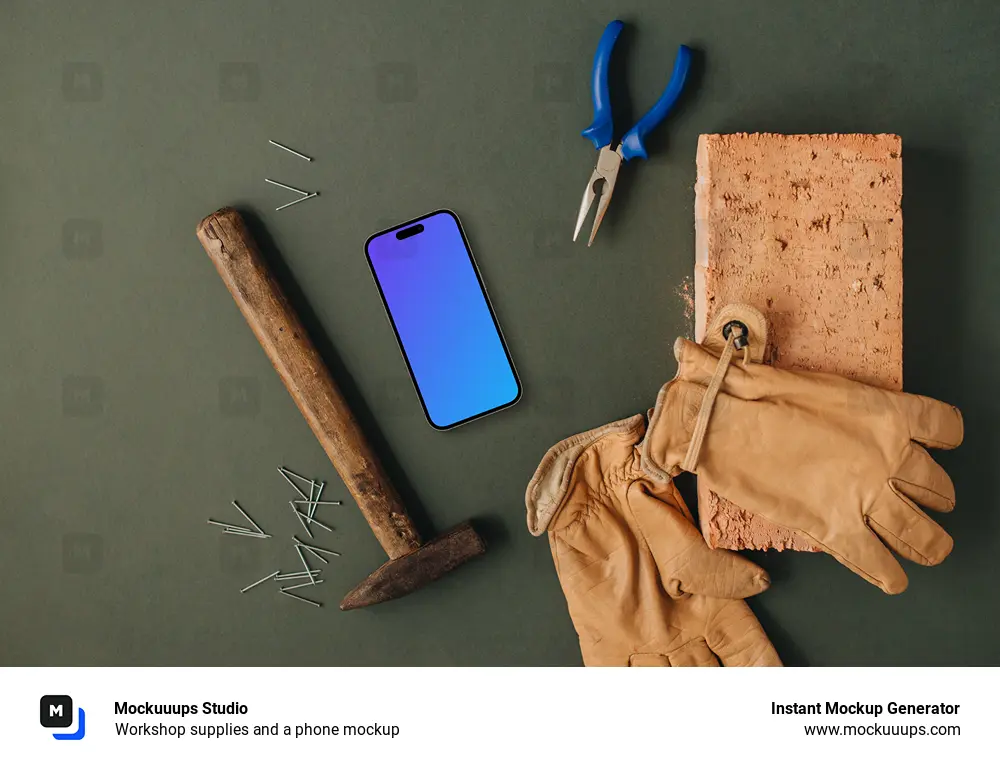 Workshop supplies and a phone mockup