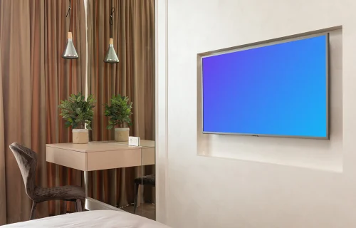 Smart television mockup on a modern apartment wall