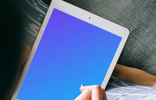 Tablet mockup with user holding Apple pencil