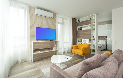 Television mockup in a small apartment