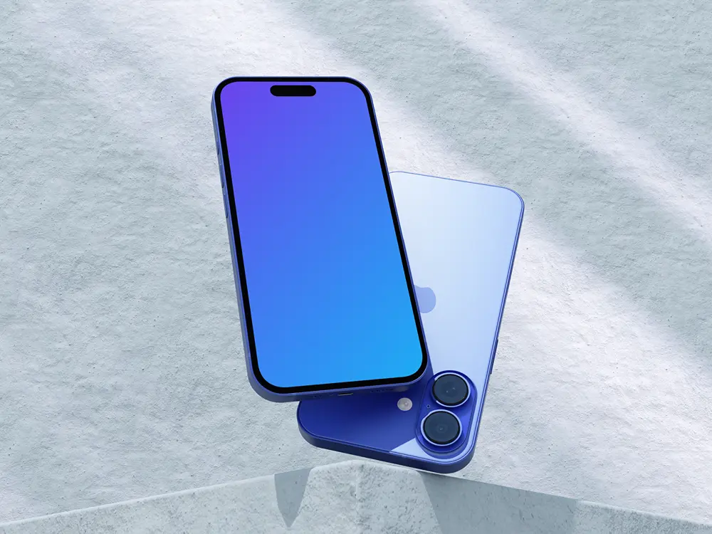 Ultramarine iPhone 16 mockup with a textured background