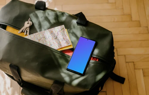 Google Pixel 6 mockup on travel bag