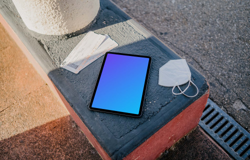 iPad Air mockup on a bench