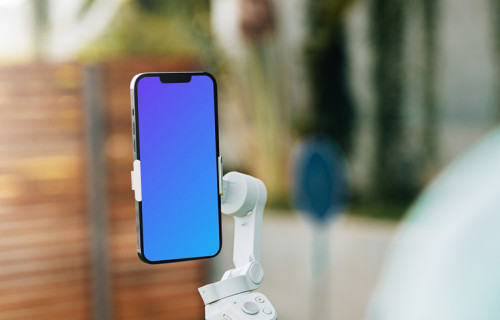iPhone 13 Pro mockup on a white phone stand