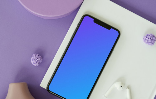 iPhone mockup on a purple table