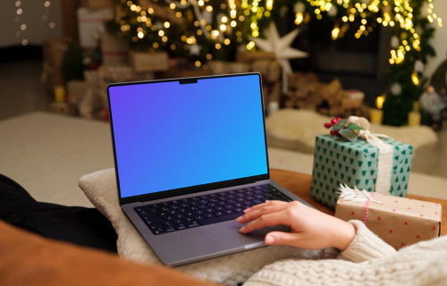 MacBook Pro 14 mockup in Christmas theme