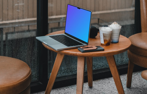 MacBook pro mockup on small table