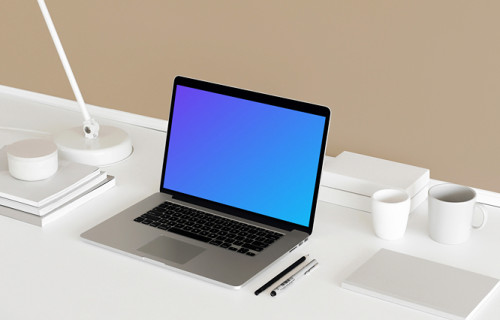 MacBook Pro mockup on the minimalistic table