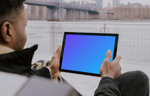 Microsoft Surface laptop mockup used outdoors
