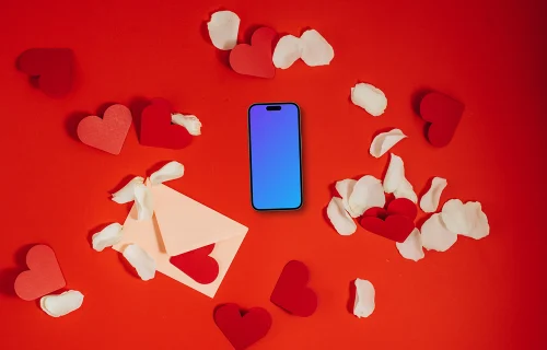 Mockup of smartphone on Valentine's day background