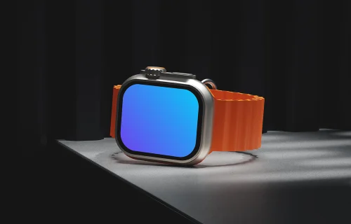 Apple Watch Ultra mockup on a dark surface