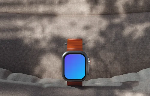 Apple Watch Ultra mockup on textured fabric with natural shadows