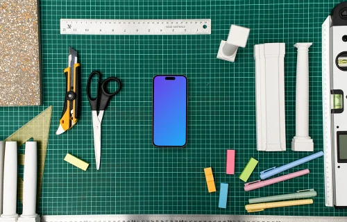 Architect's smartphone mockup on drafting table