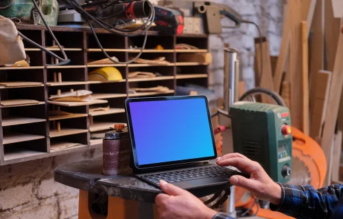 Crafter working on an iPad Air mockup
