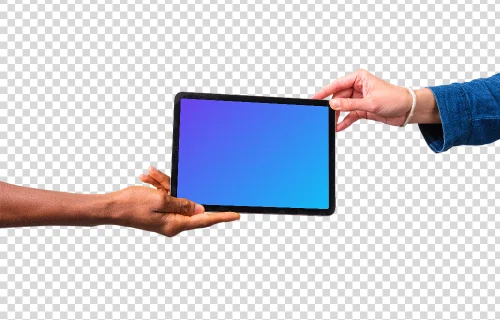 Diverse hands holding iPad mockup