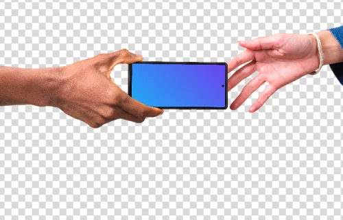 Diverse hands reaching to Google Pixel mockup