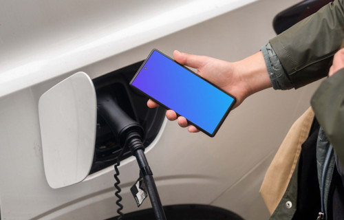 Coche y teléfono eléctricos mockup