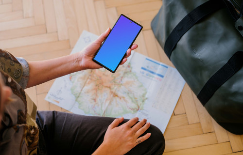 Female hand holding a phone mockup