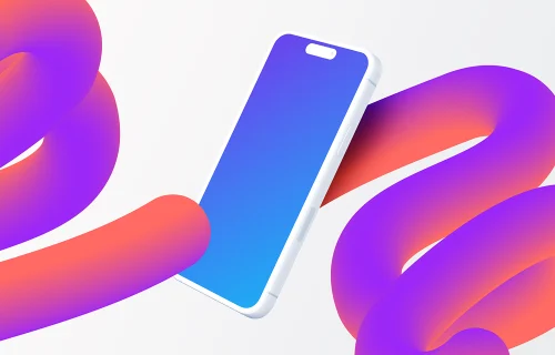 Floating Clay Smartphone Mockup with Colorful Gradient Shapes