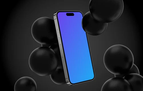 Smartphone volant Mockup avec des sphères