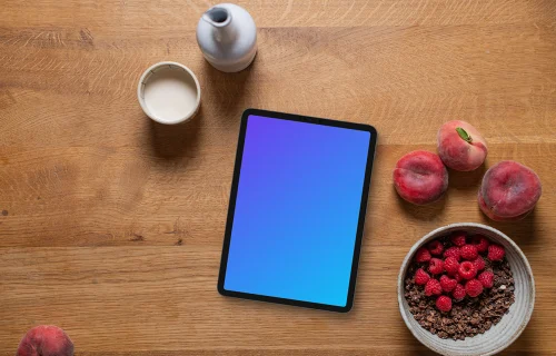 Fruits, milk and a iPad mockup