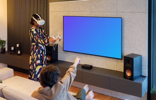Gaming television mockup in modern living room