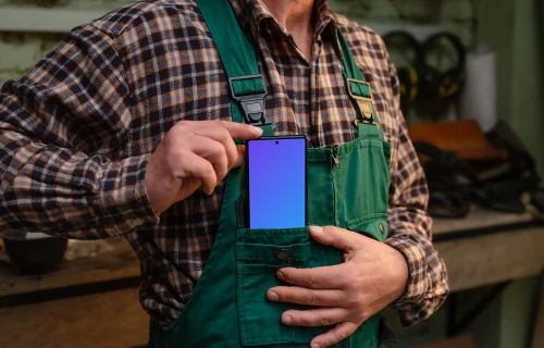 Google Pixel 6 mockup in the crafter’s overalls